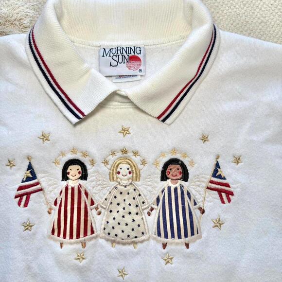 Morning Sun Tops - Vintage 90s Patriotic Angel‎ Sweatshirt – M